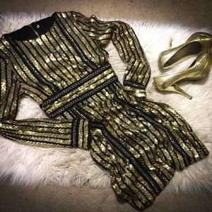 MISS ORD - Long Sleeve Sequin Belt Rope Mini - M